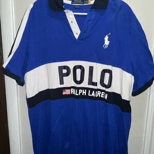 Ralph Lauren Blue Polo Shirt with Stripes and Logo